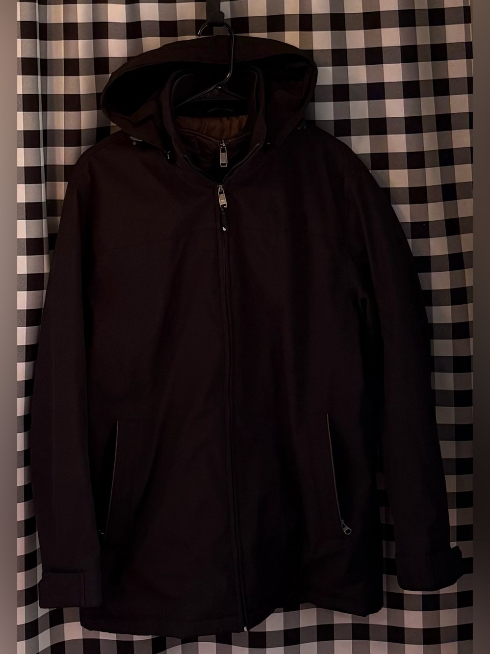 Weatherproof Men’s Ultra Tech Hooded Dark Gray/Black Jacket. Size M